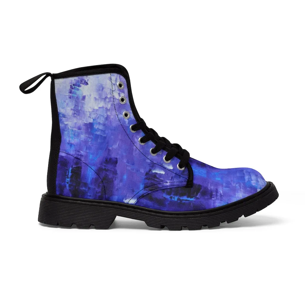 Abstract Blue Women's CANVAS BOOTS Edgy