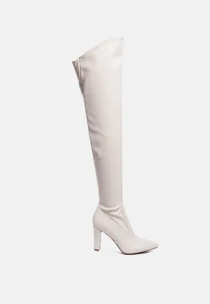 Thigh high long boots in stretch patent